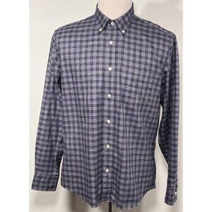 Men’s Large Charles Tyrwhitt Non Iron Slim Fit Oxford Plaid Gray Blue